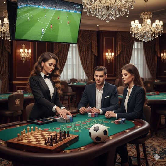 Luxury casino interior with glowing lights and poker chips